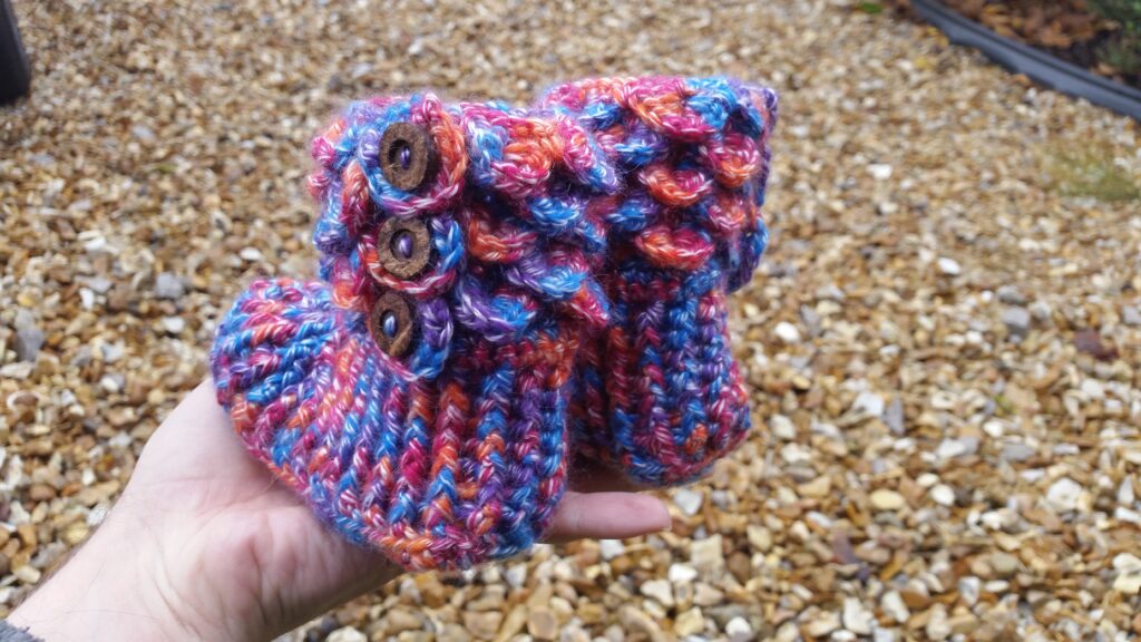 Colourful crochet boots with interesting stitches