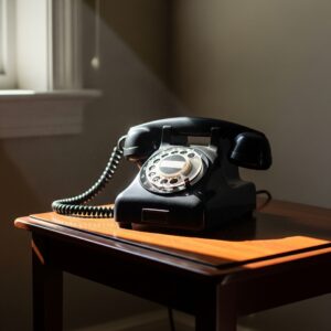 A dusty, unused telephone representing the weight of silence and losing touch with friends.