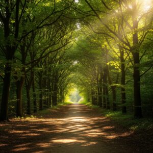 A sunlit path representing a positive future and self-acceptance after an adult autism diagnosis.