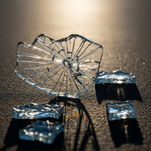 Broken glass catching the light, symbolising the beauty and resilience found after autistic burnout.