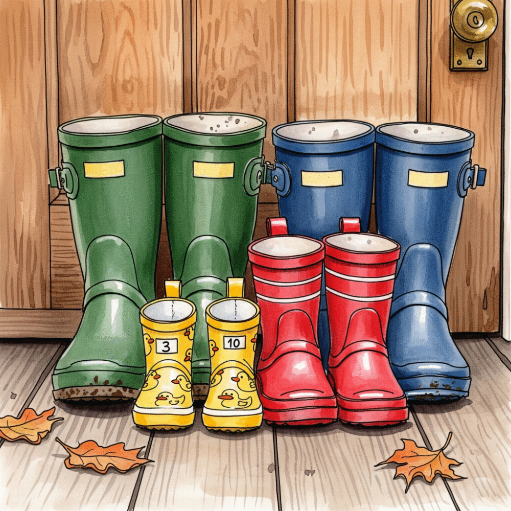 Four pairs of wellies symbolising the family formed by our adoption journey