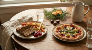 A simplified Christmas dinner illustrating a low-demand festive environment and adapting traditions to meet needs..